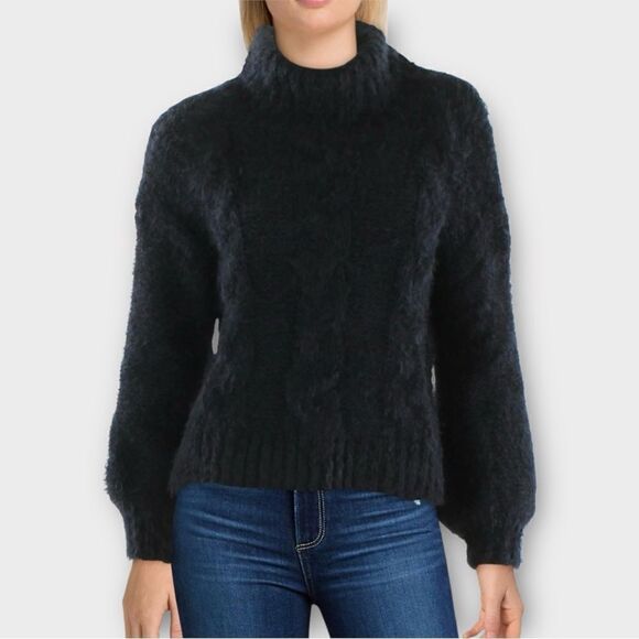 Anthropologie Sage the Label Amanda Cable Knit Cutout Sweater in Black SZ XS NWT - Picture 1 of 8
